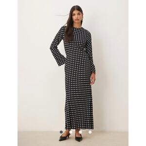 ASOS DESIGN Black Polka Dot Crew Neck Maxi Dress - Flared Sleeves Modest